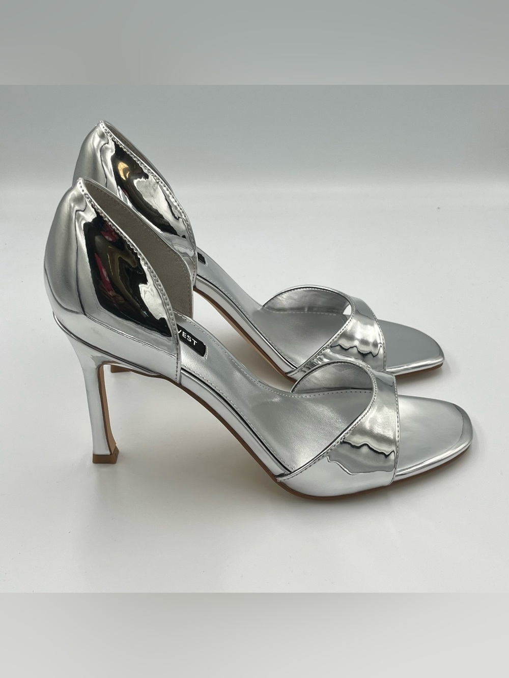 Nine West Kylva Open-Toe Dressy Silver Metalic Heels Women’s Size 9